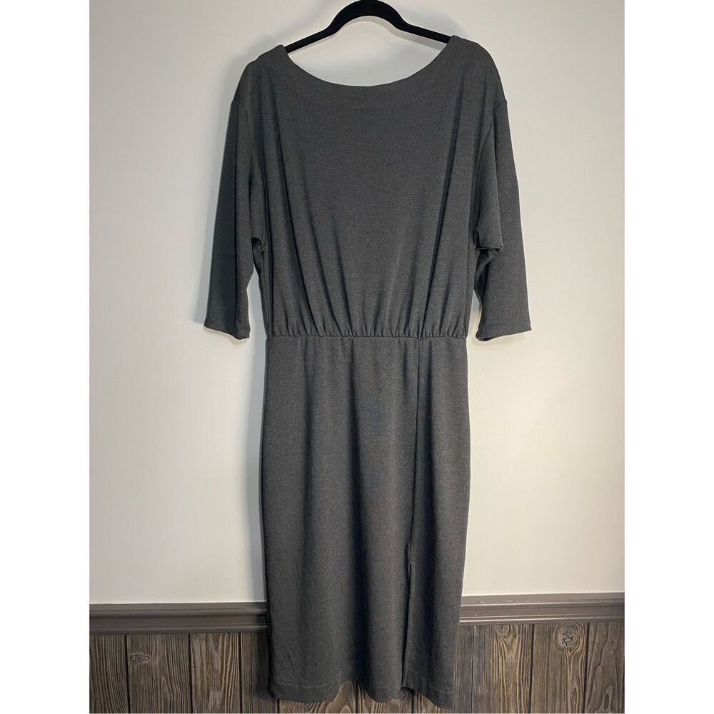 Medium, Anthropologie gray boat neck midi dress with front slit. - Picture 2 of 10
